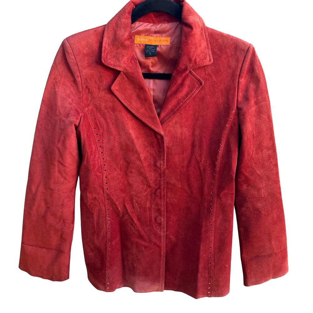 Cynthia Steffe Y2K Perforated Suede Leather Moto Western Boho Jacket Tomato Red